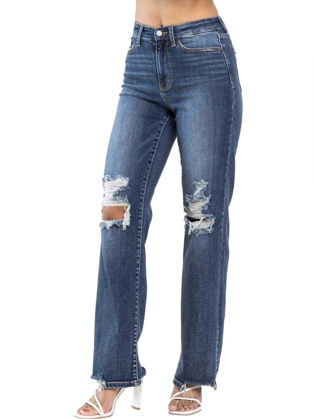 Judy Blue Women's High-Rise 90's Straight Leg Ripped Jeans Size 15/32 NWT - Picture 3 of 16